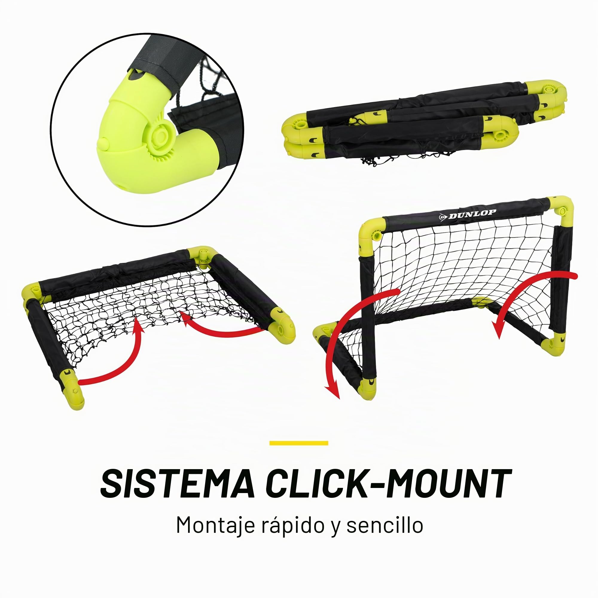 Dunlop Portería de fútbol plegable 50x44x44 cm Juego de 2 Kit de entrenamiento interior exterior Negro/Amarillo