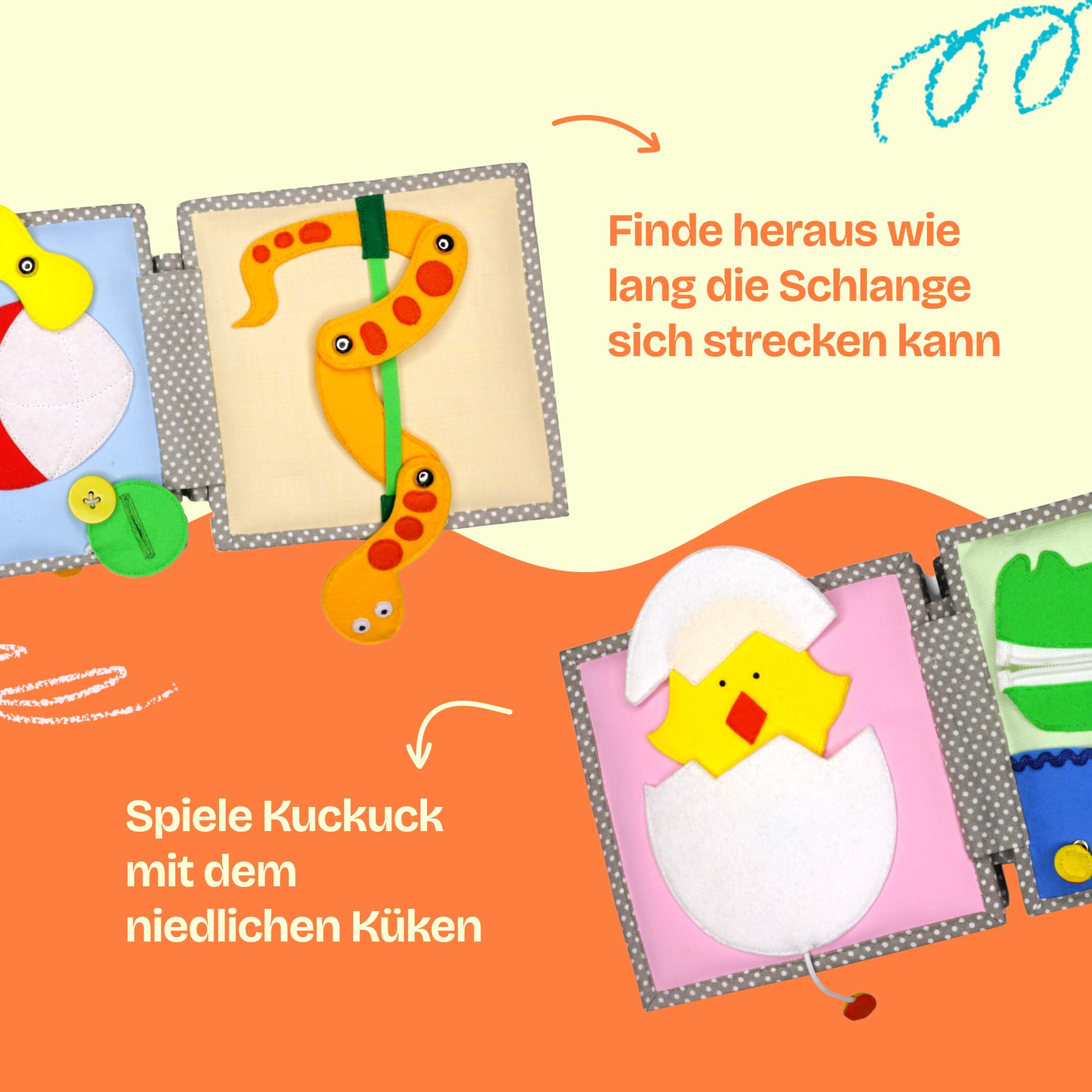 Jolly Designs Mini Quiet Book Peek-a-Boo - Montessori Toys a partir de 6 meses - Promueve la motricidad y la percepción sensorial - Libro de tela para bebés - Libro de fieltro hecho a mano - Perfecto