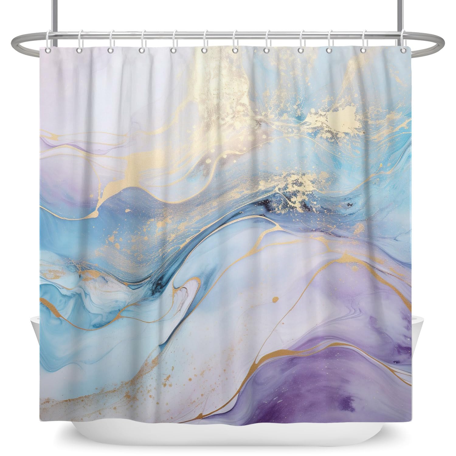 ASDCXZ Marble Shower Curtain 180 x 180 cm, Modern Abstract Art Blue Purple Gold Colourful Marble Look Texture Washable Bathroom Shower Curtains Polyester Textile Waterproof Shower Curtain for Bath