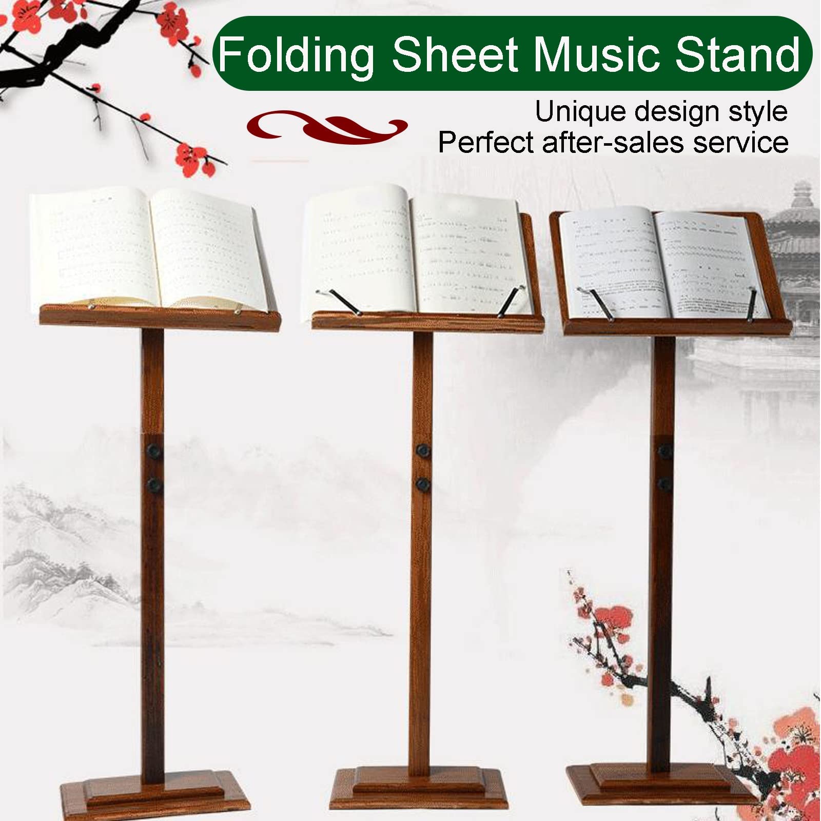 Atril con Soporte para Teléfono Y Micrófono, Soporte para Libros De Bambú De Doble Uso Dos En Uno, Atril para Partituras con Colgador para Violín, Adecuado para Diversas E,Wood-17 * 45 * 75cm