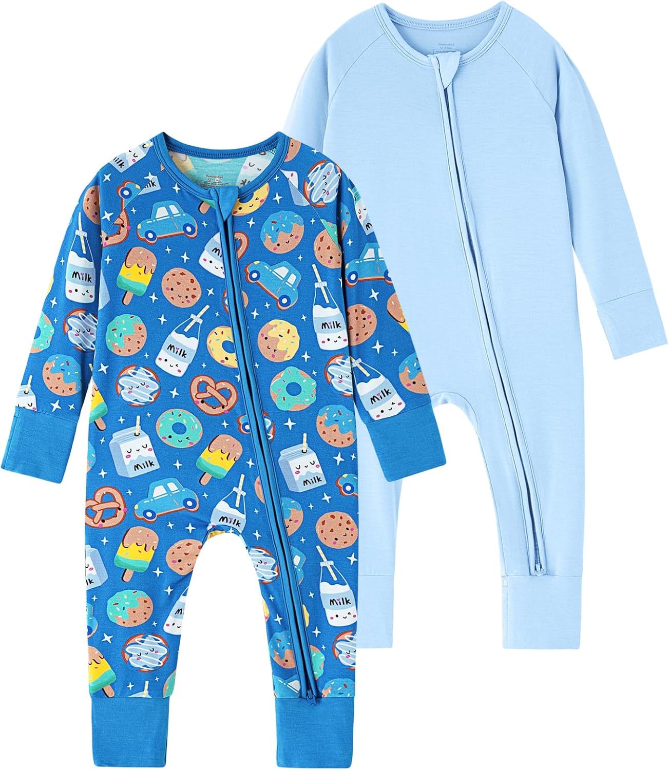 Baby Boy Girl 2 Pack Rompers Long Sleeve Zipper Romper Infant Jumpsuits 2-Way Zippered One-piece Pajamas 3-24M