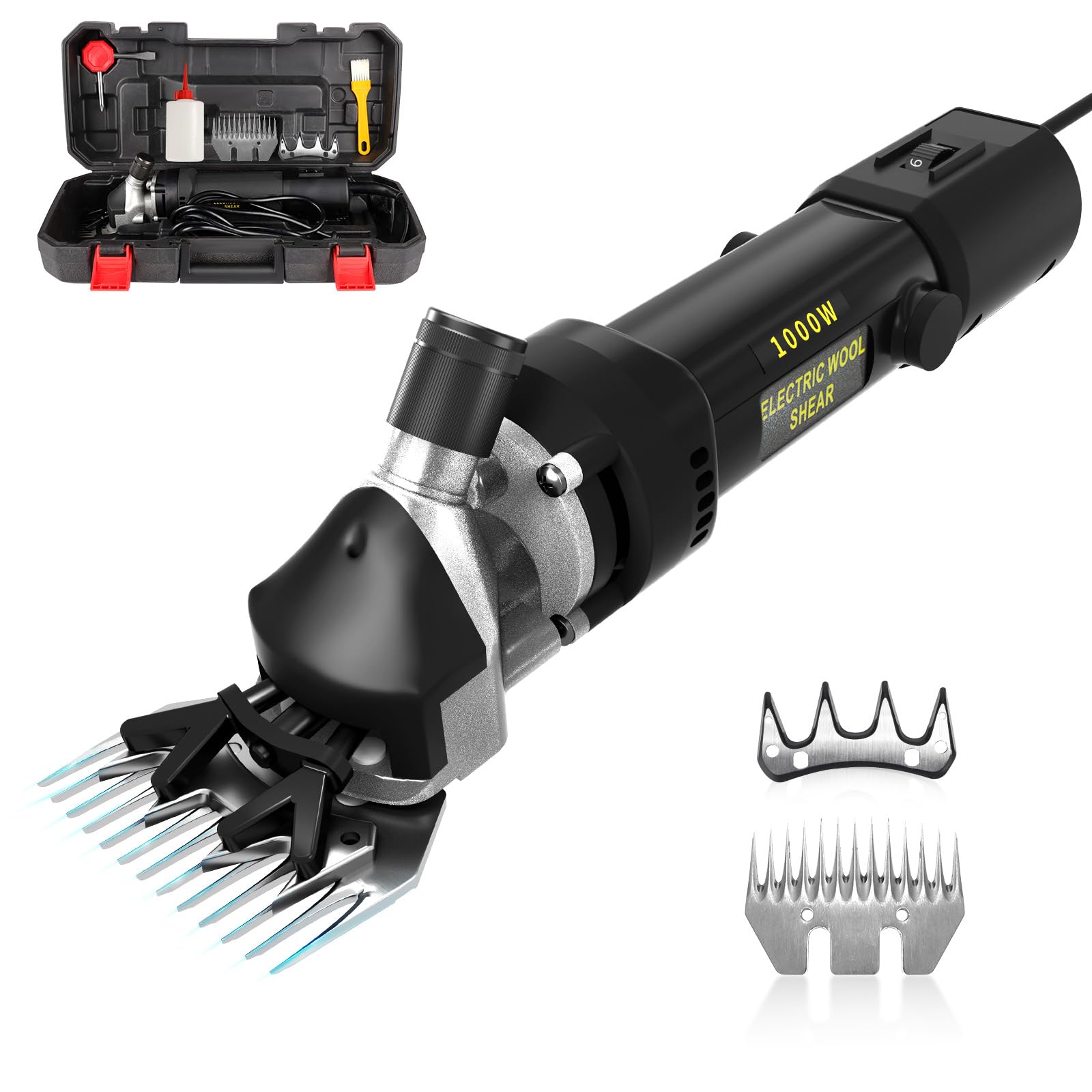 Photo 1 of PAT JUUMG Sheep Shears,1000W Professional Heavy Duty Electric Animal Grooming Clippers for Livestock, Horses, Goats, Cattle, with 6-Speed Settings and 2 Detachable Blades for Thick Goats (Black)