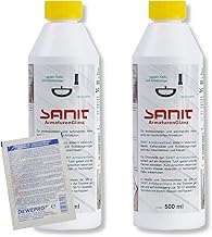 DEWEPRO Set: Sanit ArmaturGlanz (3011) – 2 Bottles of 500 ml – for Professional and Gentle Cleaning of Chrome-Plated Fittings, Includes 1 Dewepro® Single Scrubs