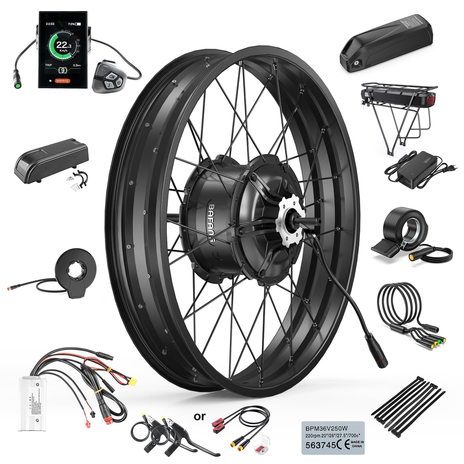BAFANG G062 48V 1000W Hinterradmotor für 175 mm Tropfen, 20" 26" Fat Tire Elektro-Rad-Umsetzungs-Kit mit Akku (optional) und LCD-Anzeige (optional), Hinterrad hub Motor-Rad-Kit mit PAS-Sensor
