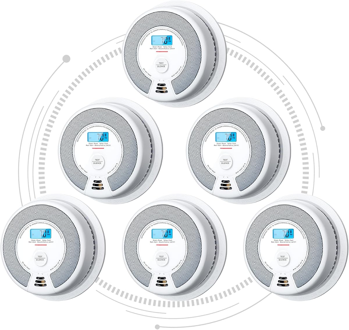 Interconnected Smoke and CO Detector, SC07-W, 6-Pack | 10-Year Sealed Battery (Not Hardwired), Whole-Home Interconnected, LCD display, UL 217 & UL 2034 Certified