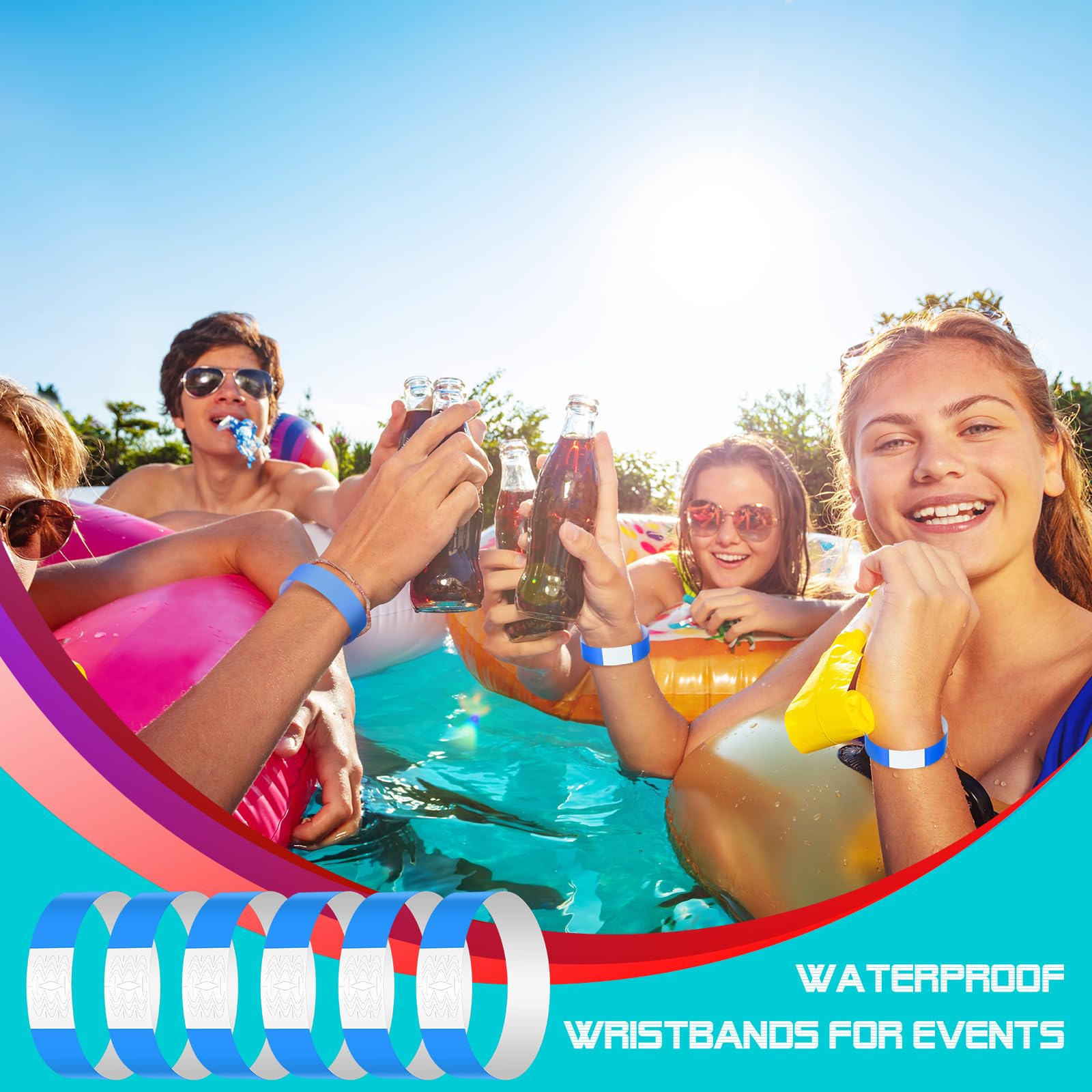 Aoriher 600 stuks festivalarmbanden, waterdichte toegangsbanden, lichte toegangsbanden, papieren controlebanden voor evenementen, feesten, veiligheid, nachtclubs, waterparken (blauw