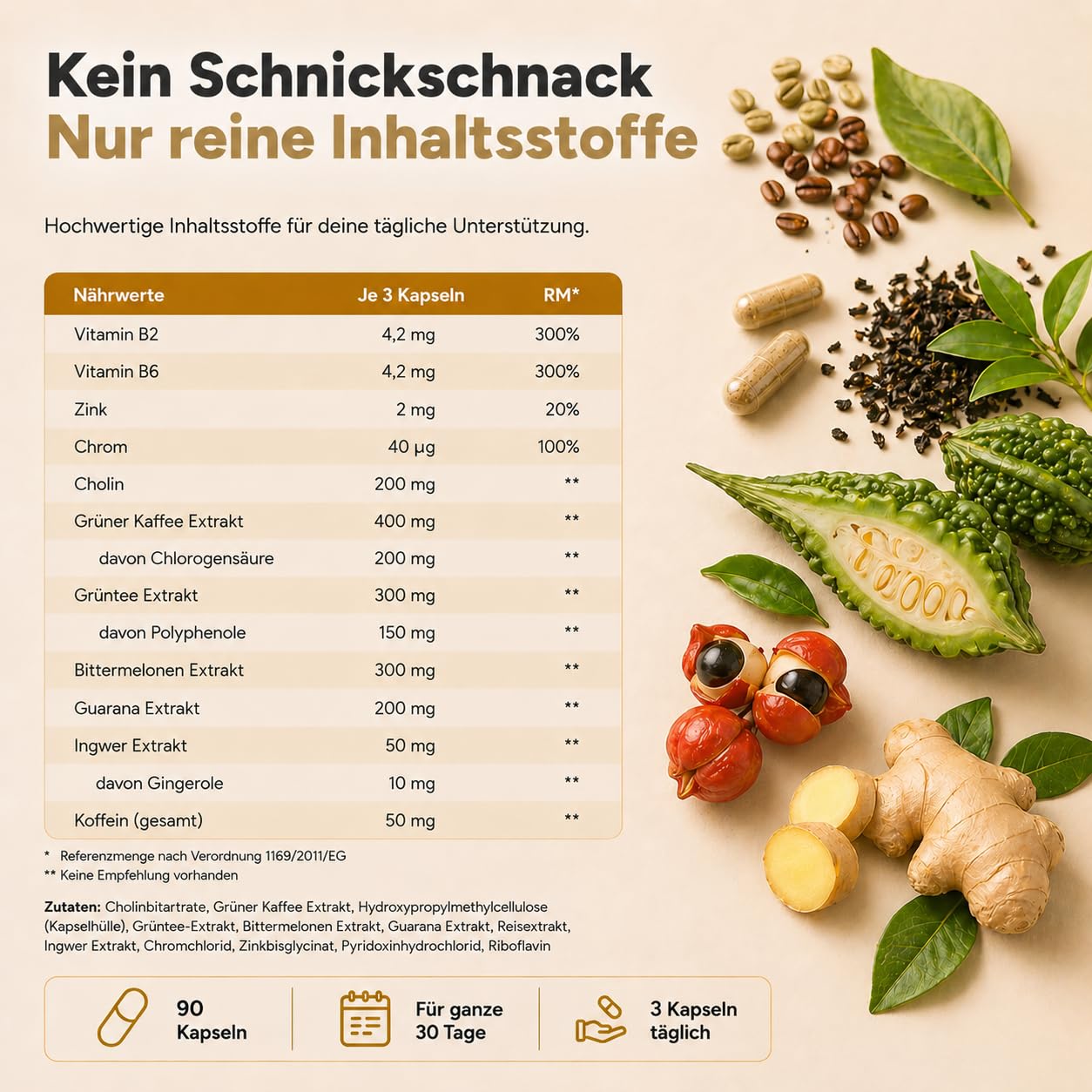 Stoffwechsel Beschleunigen Abnehmen Komplex - Hochdosiert mit Grüntee, Grüner Kaffee, Bittermelone, Guarana, Cholin und Ingwer - 90 vegane Stoffwechsel Kapseln - Tabletten Diät Unterstützung