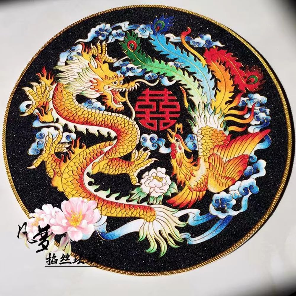 TANZEQI Cloisonne Enamel Painting DIY Kit for Chinese Cloisonné Enamel Art of Dragon Phoenix, Intangible Cultural Heritage