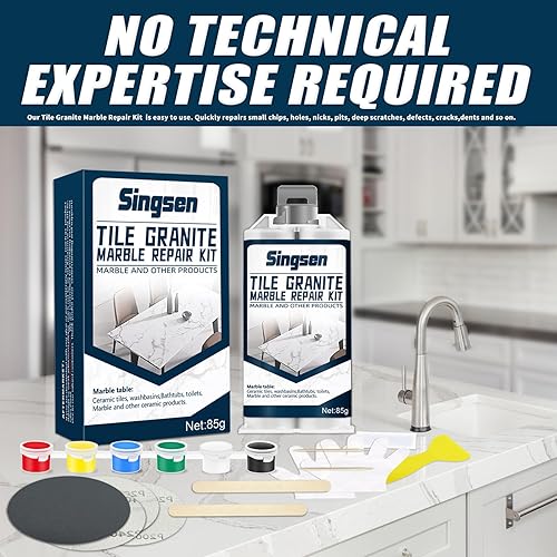 Miniatura 7 de Kit de reparación de azulejos y granitomármol, kit de reparación de encimeras de piedra de porcelana y cuarzo (coincidencia de color), para