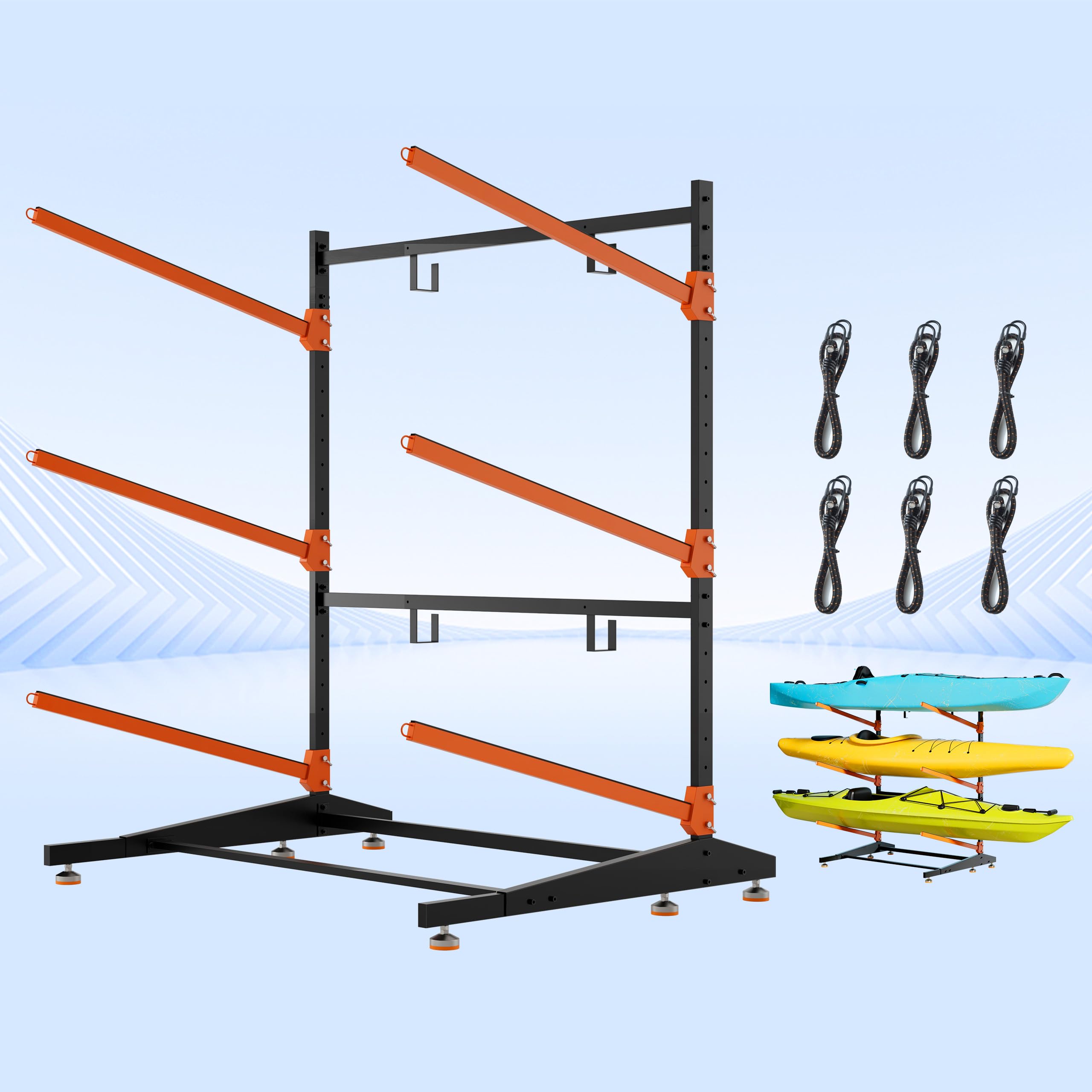 3-Boat Kayak Rack Outdoor, Heavy-Duty Canoe &amp; SUP Stand (Orange)
