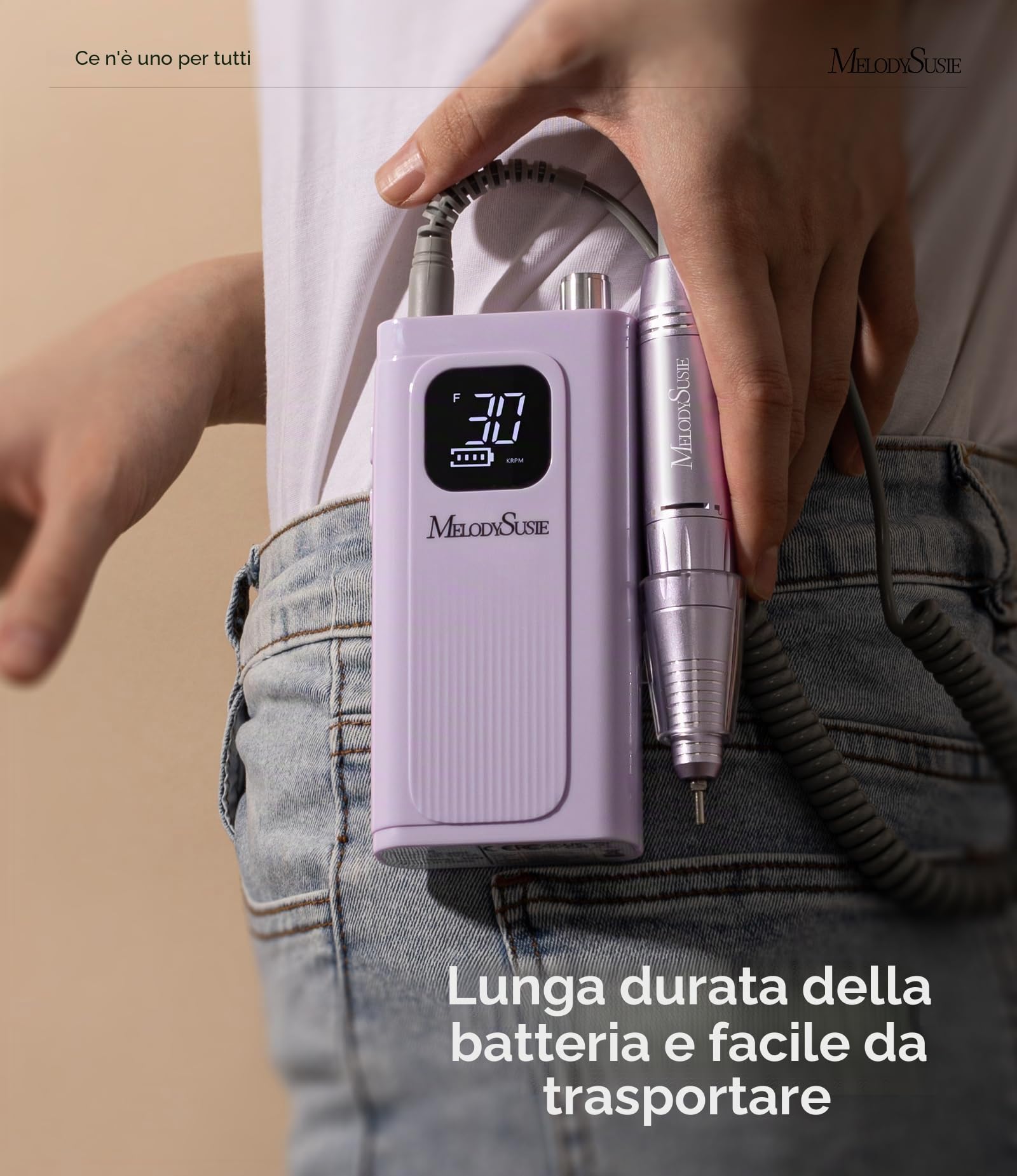 MelodySusie Trapano ricaricabile per unghie, 30000 giri/min, lima elettrica per modellare, rimuovere e lucidare unghie in gel, leggera e facile da usare