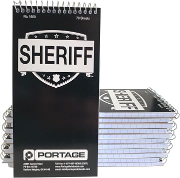 Portage Public Safety Police Notebook Top Bound Spiral Notebook, Writing Pad for Interviews, Accidents & Incident Reports, Field Notes Book for Police 4 x 8 Inches, 70 Sheets, 12 Pack
