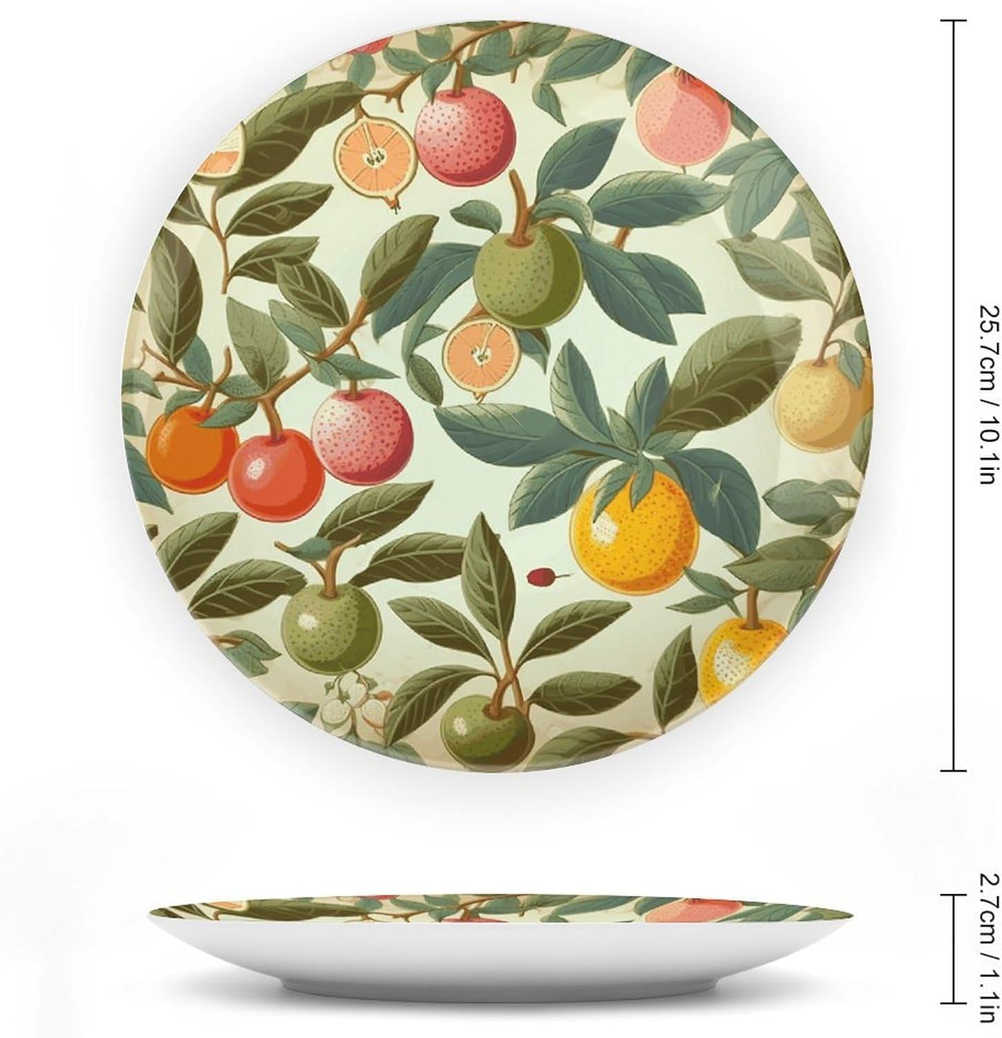 Plants And Fruits Decorative Plates for Display Round Porcelain Plate Living Room Table Ceramic Hanging Decorative Plate Art Decor for Living Room Table with 1 Display Stand 10inch