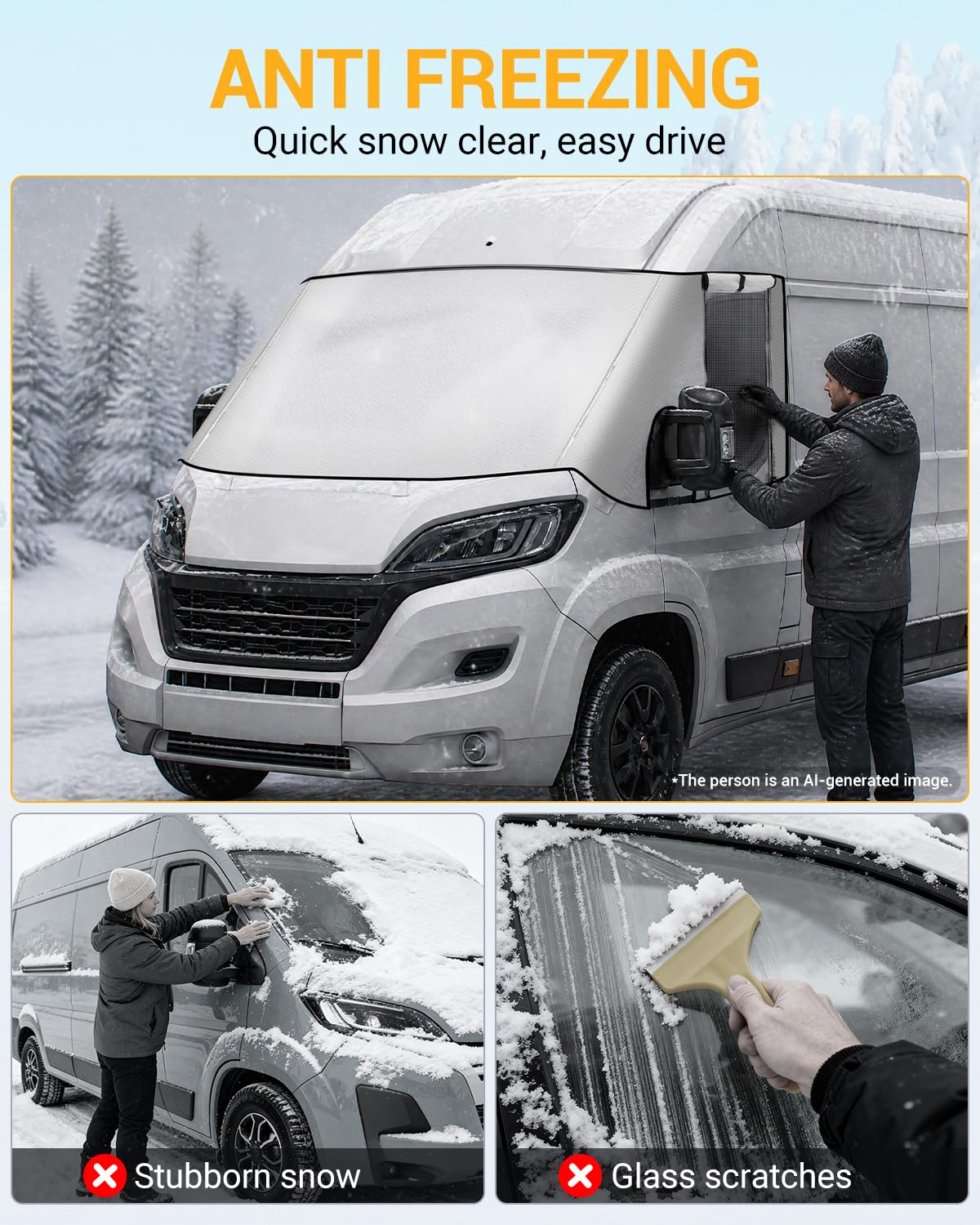 Ducato Telo Copri Parabrezza con Cerniera e Zanzariera | Parasole per Parabrezza, Copertura Termoprotettiva, Compatibile con P-eugeot Boxer C-itroen Relay X250/290