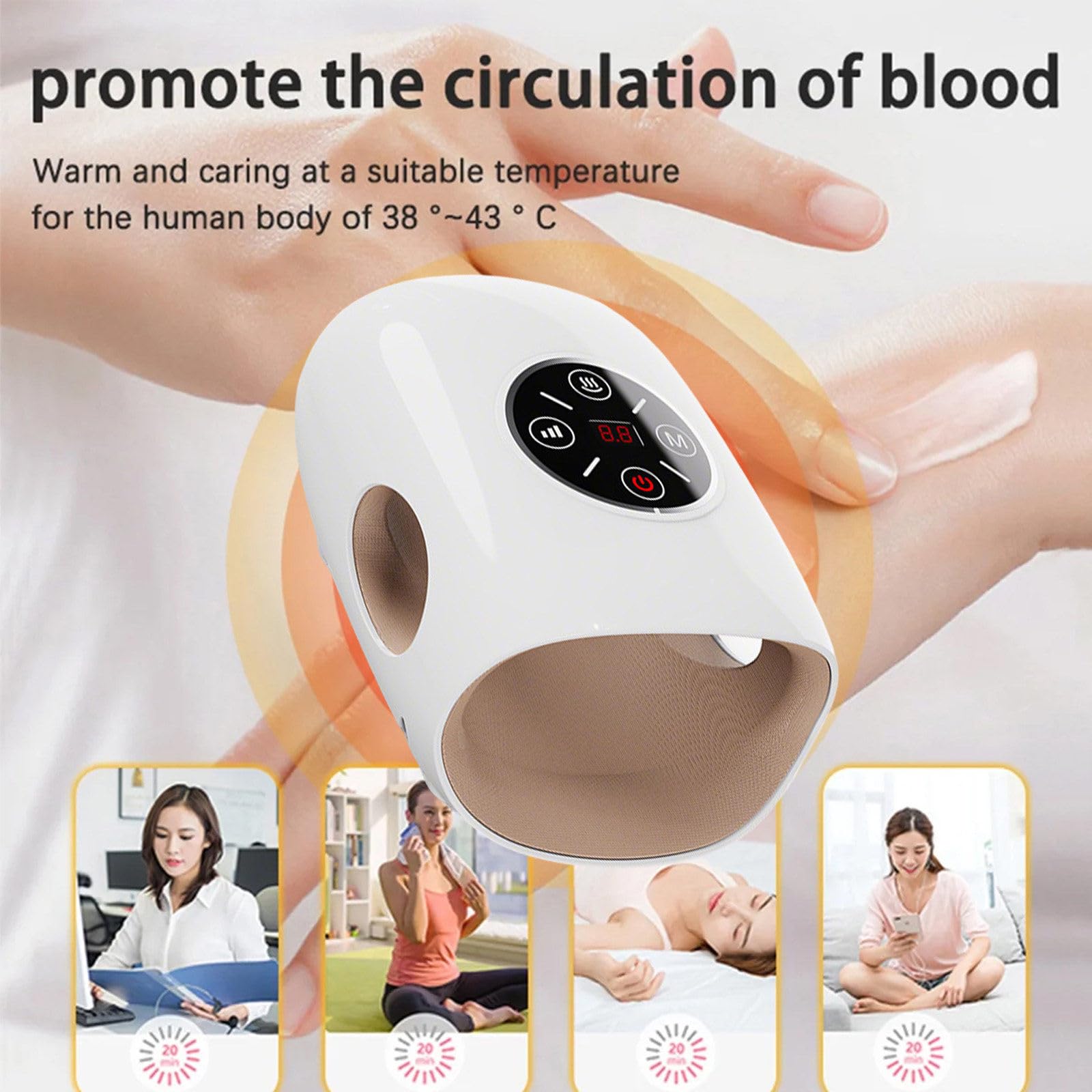 Massaggiatore Mani Wireless per Dita e Polso con Touch Screen, Calore e Compressione, Sollievo dal Dolore, 3 modalità di Massaggio shiatsu impastante Pink