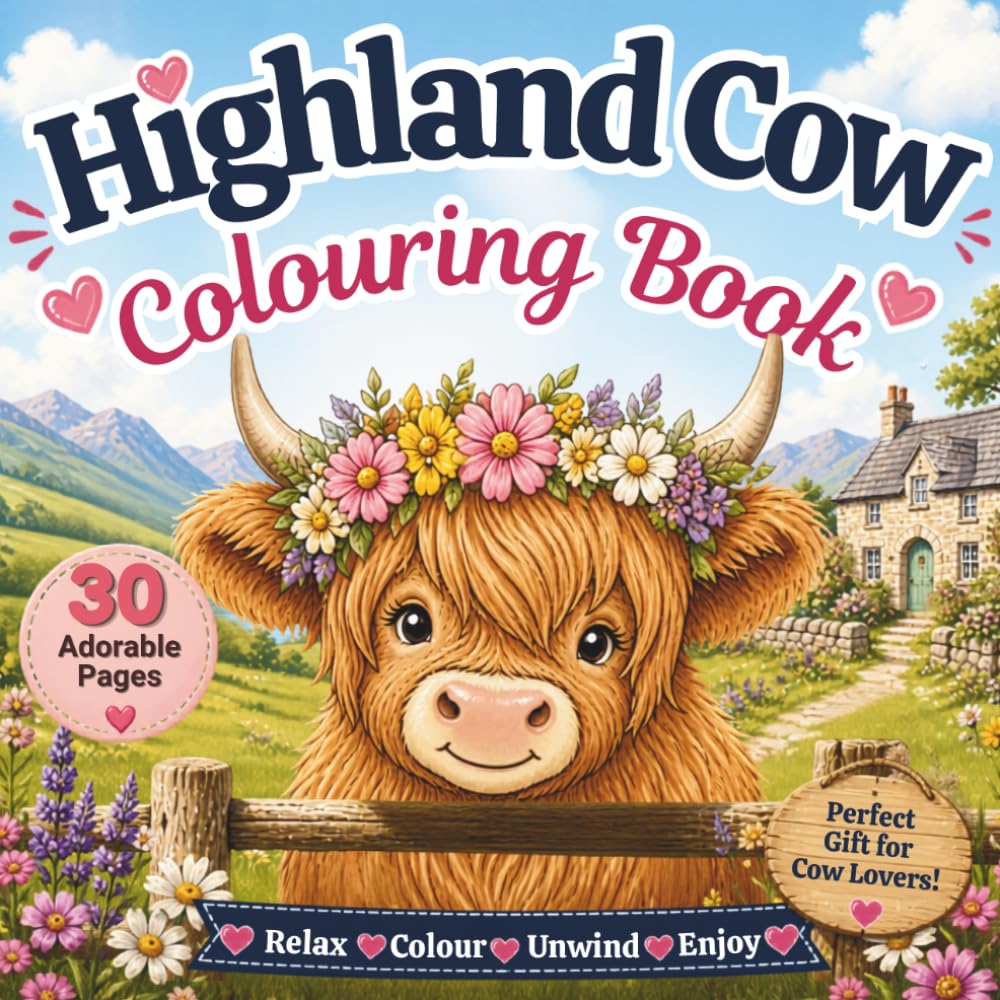 Highland Cow Colouring Book: Cute & Cosy Colouring for Adults & Teens, Relaxing Farm Scenes, Stress Relief & Adorable Country Life Designs, Farm Friends, Countryside & Outdoor Scenery