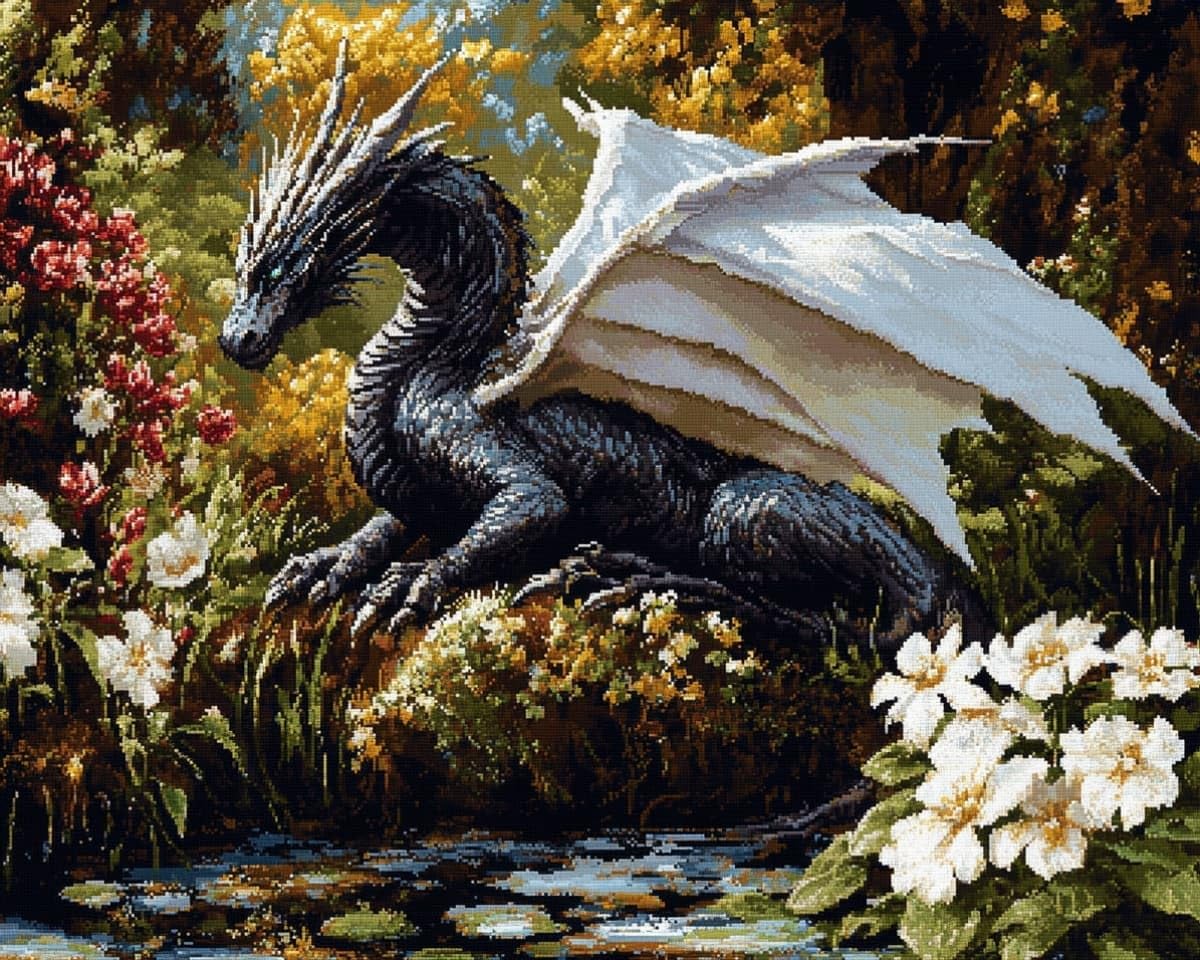 AxiangziK Stamped Cross Stitch Kits for Adults,White Dragon and Black Dragon Beginners DIY Gift Embroidery Needlework Crafts Home Decor 16x20 inch Easy (11CT Pre-Printed)