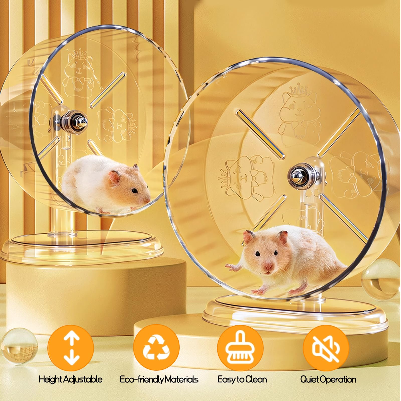 Acsist Silent Hamster Exercise Wheel,9.5 Inch Quiet Spinner Syrian Hamster Running Wheel,Silent Wheels with Anti-Skid & Adjustable Stand for Gerbils, Rats, or Other Small Pets,Transparent - image 3