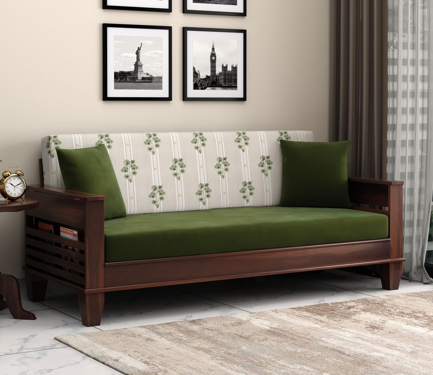 PS DECOR Solid Wood Sofa Cums Bed for Living & Bedroom | 3 Seater Sofa Cums Bed (Walnut Palm Leaf Stripes) (B0CZ79C5XX) Amazon Price History, Amazon Price Tracker