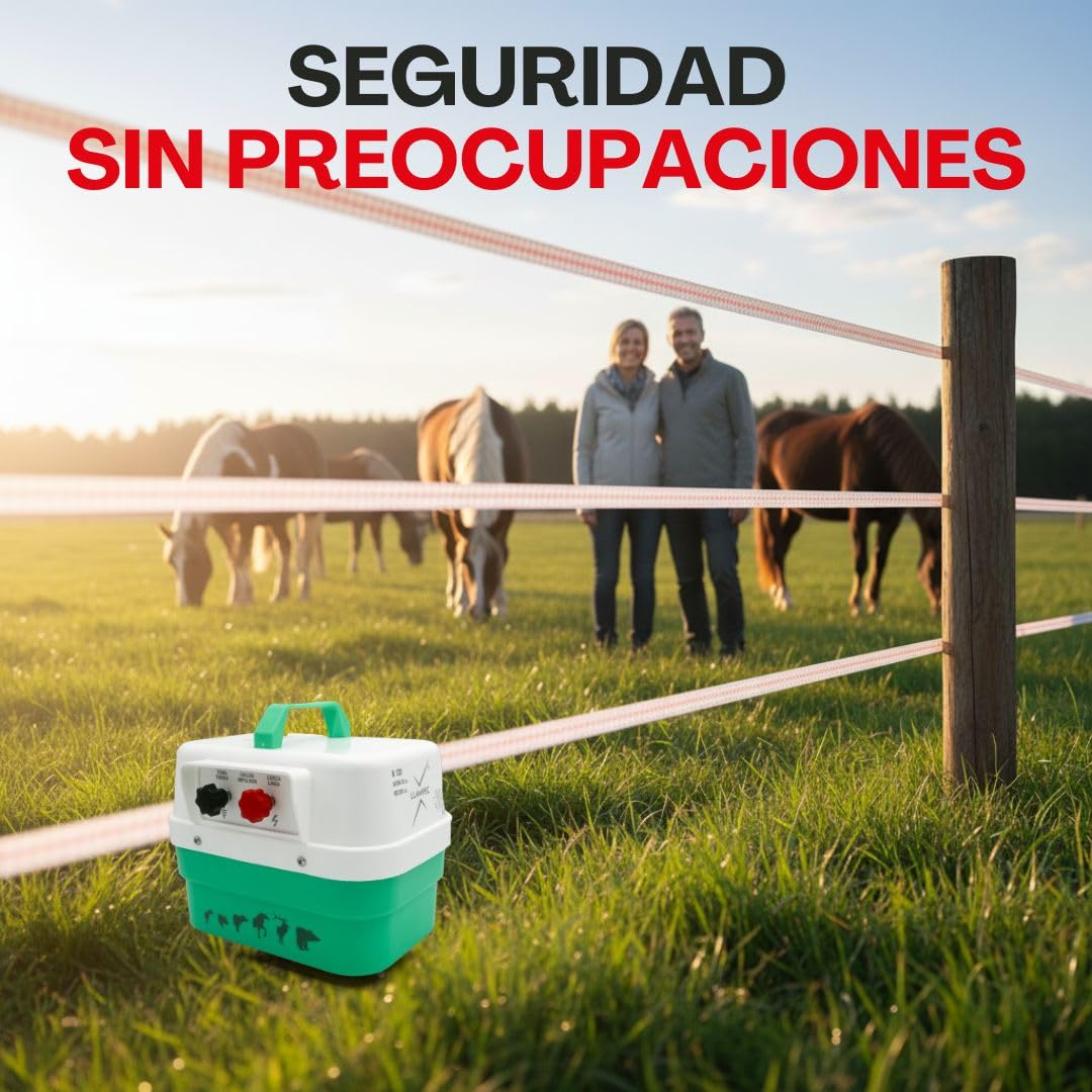 Pastor eléctrico Llampec Mod.1220 con batería 12V – 5,3J, 10.000V y 65 km de alcance – Ideal para ganado equino, vacuno, porcino, ovino y animales salvajes – Alimentador incluido –Batería no incluida