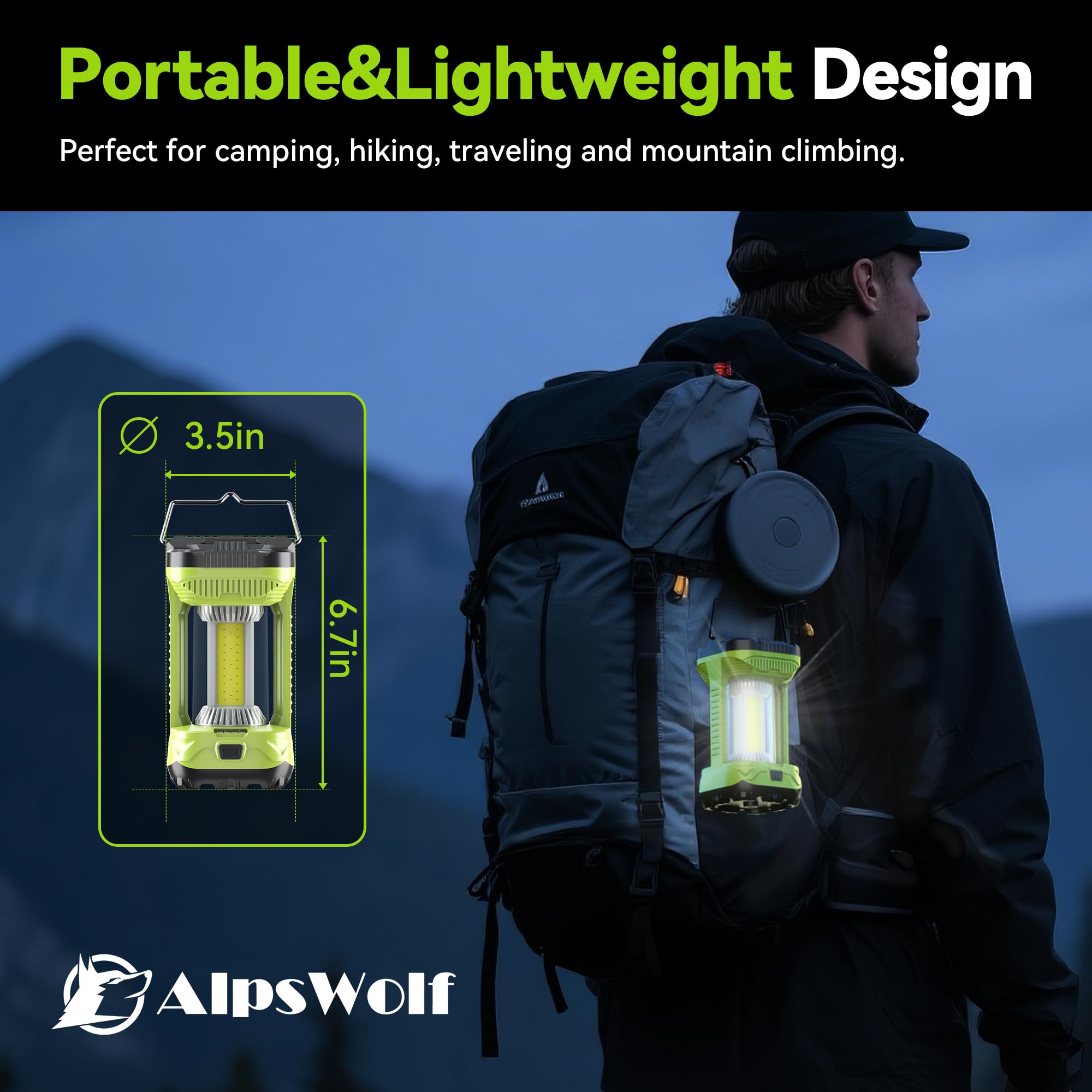 AlpsWolf Linterna de camping recargable, 4000 lm, linternas LED para cortes de energía, linterna portátil súper brillante de 4600 mAh y luces para emergencias, huracán, camping