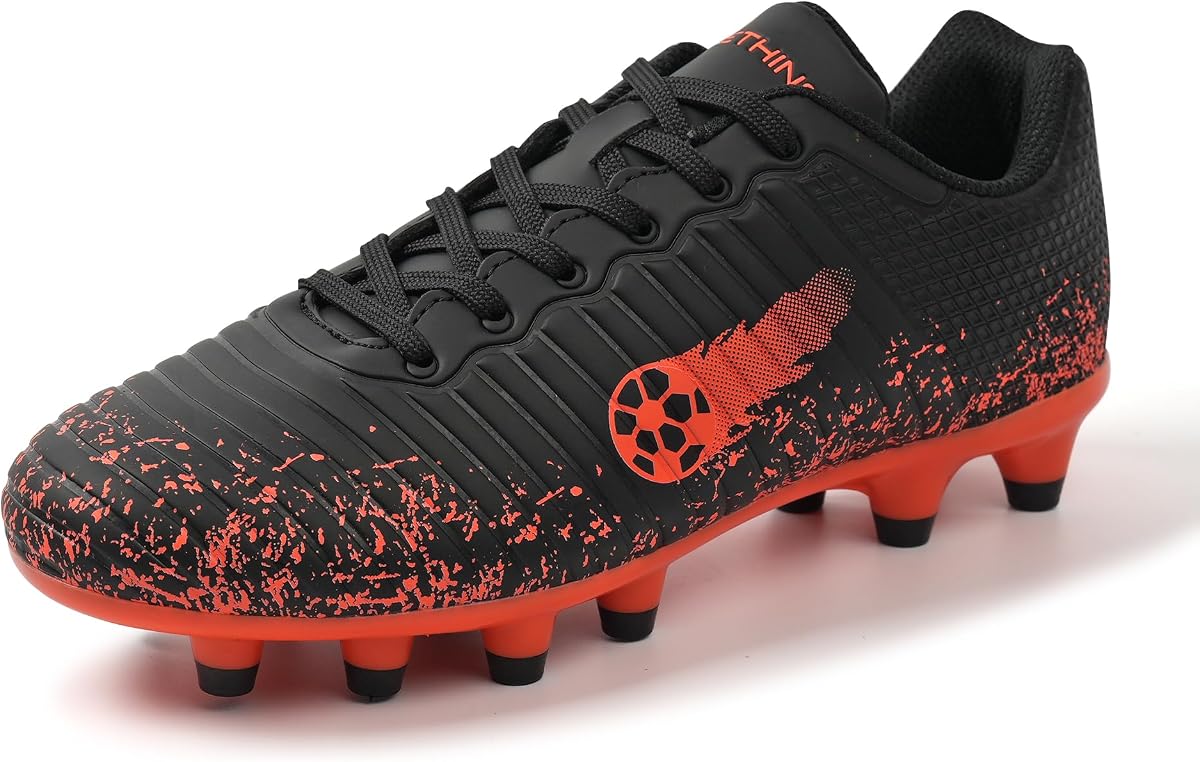 Zapatos de fútbol para niños y jóvenes para niñas y niños: zapatos de fútbol para terreno firme con tacos largos y duraderos para niños pequeños y grandes