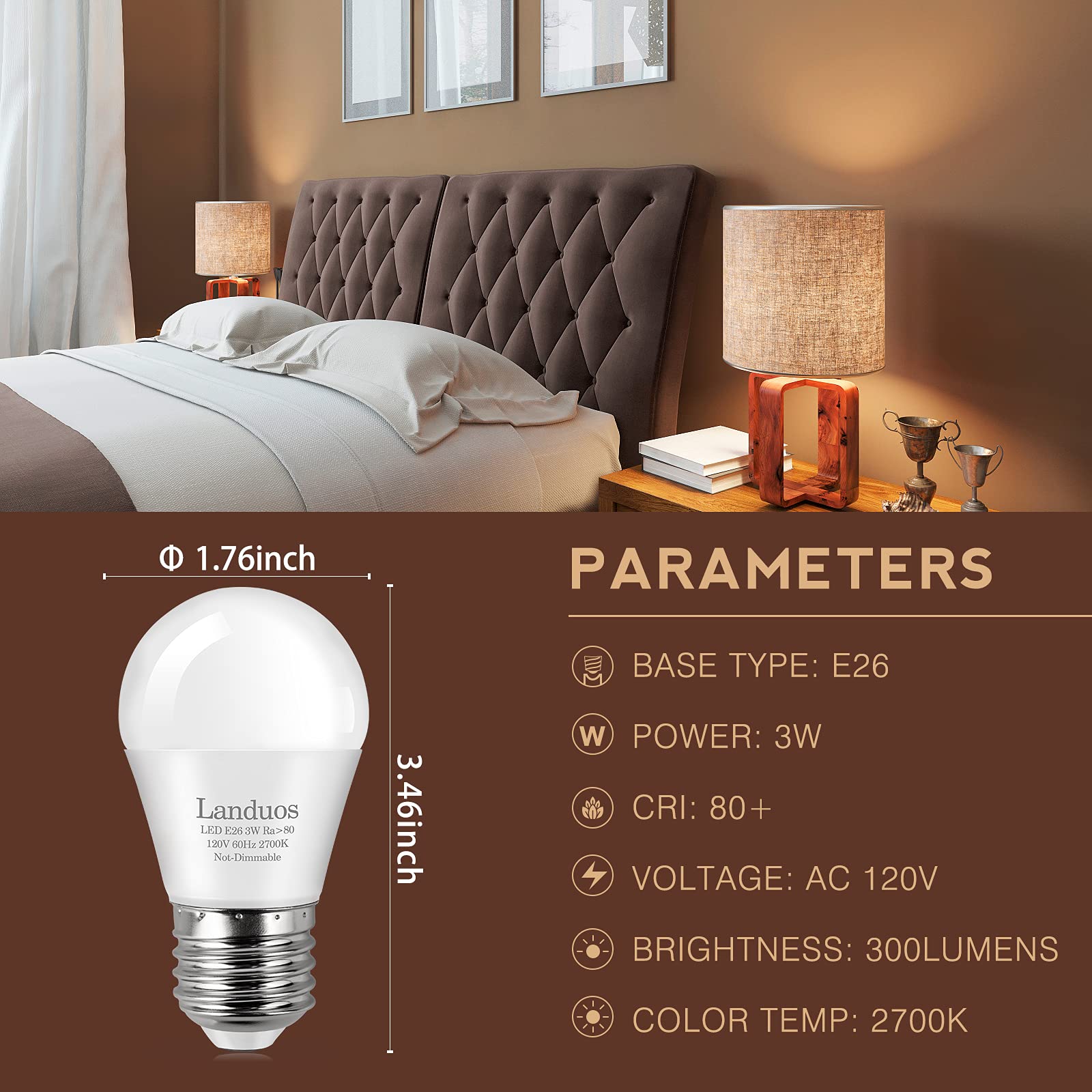 Bombilla LED de 3 W y 25 W, equivalente a bombillas A15, bombilla de mesita de noche, lámpara de mesa, bombilla blanca cálida de 2700 K, LED de bajo consumo E26, base de rosca mediana para el hogar