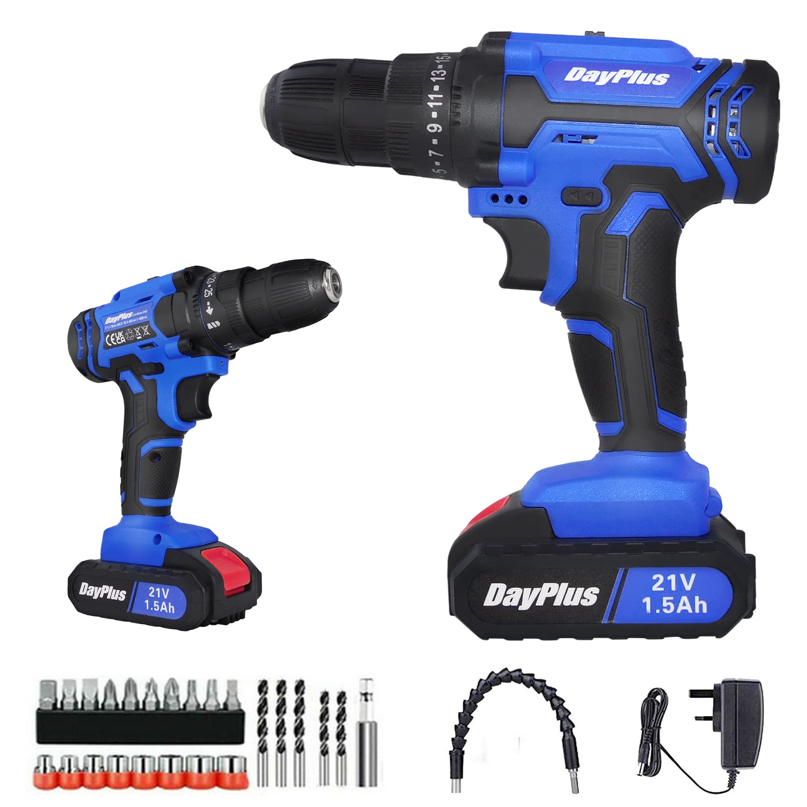 45Nm Impact Driver Set, Cordless Drill Combo Kit with 1 x 1.5Ah Battery & Fast Charger, 25+1 Torque, Variable Speed, Forward and Reverse Setting