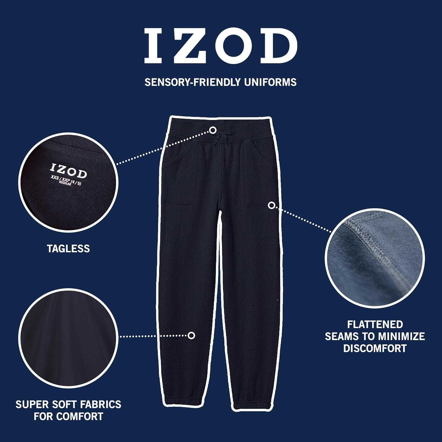 Izod Girls' Sensory-Friendly Sweatpants, Soft Fleece Fabric with Elastic Waist&Drawstring,Tagless,Flattened Seams & Pockets - Image 4
