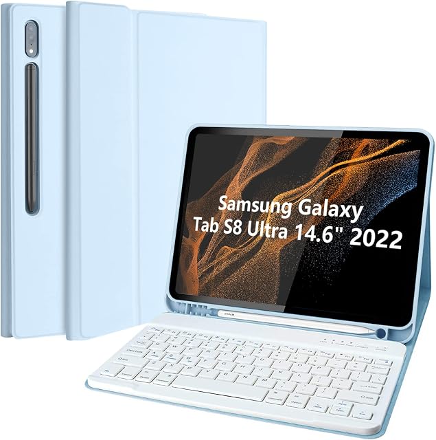 KBCASE Keyboard Case for Samsung Galaxy Tab S8 Ultra 14.6 Inch 2022 (SM-X900/X906), Auto Sleep/Wake Cover, Detachable Magnetically Bluetooth Wireless Color Keyboard with S Pen Holder(No backlight)