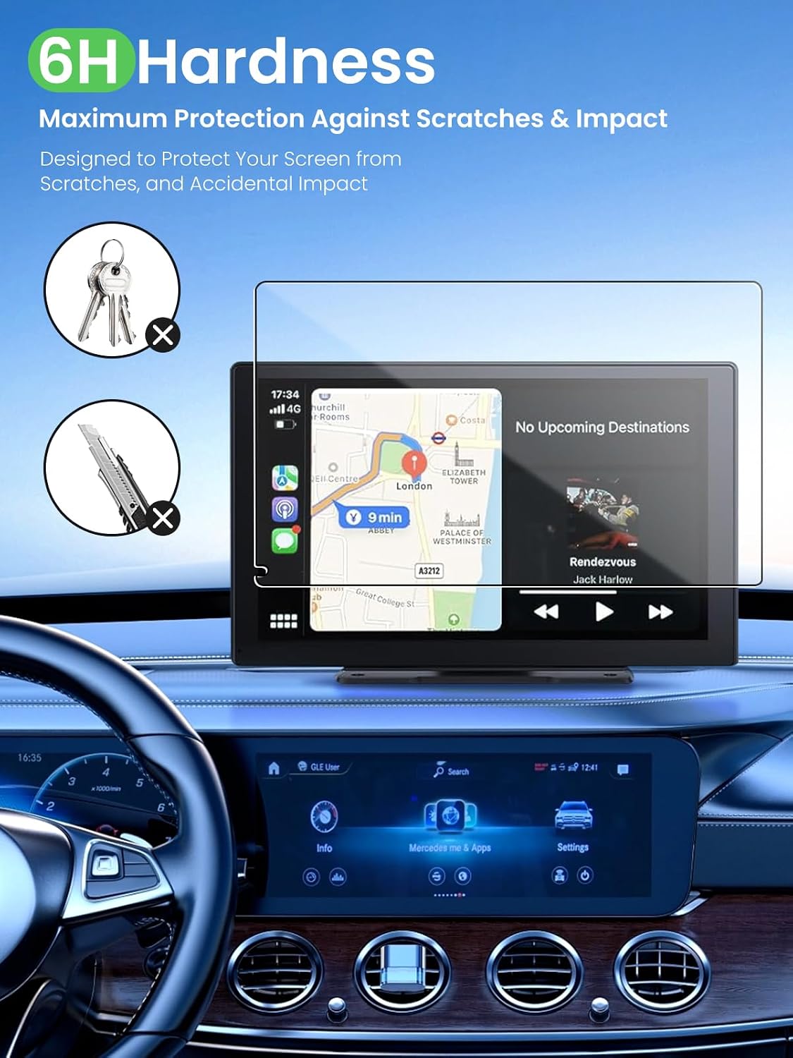 2Pcs Screen Protector for Haudio Wireless Carplay Screen – 9inch Soft PET Film for Madoec Portable Apple Carplay & Android Auto,Anti-Scratch,Anti-Fingerprint,HD Clear