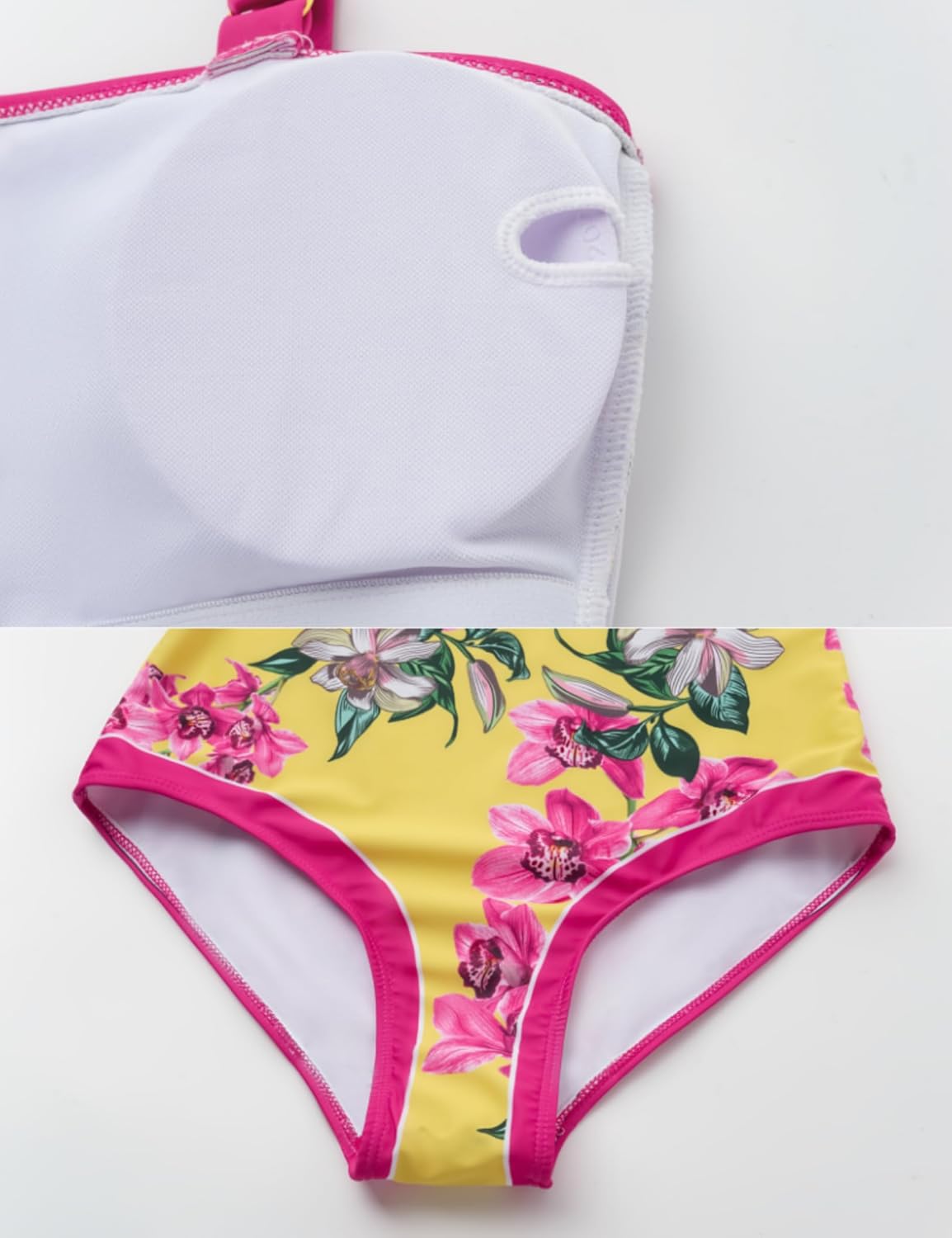 FLAXMAKER Women's Swimsuit Orchid Print One Piece Vintage Retro Swimsuit with Skirt/Sarong