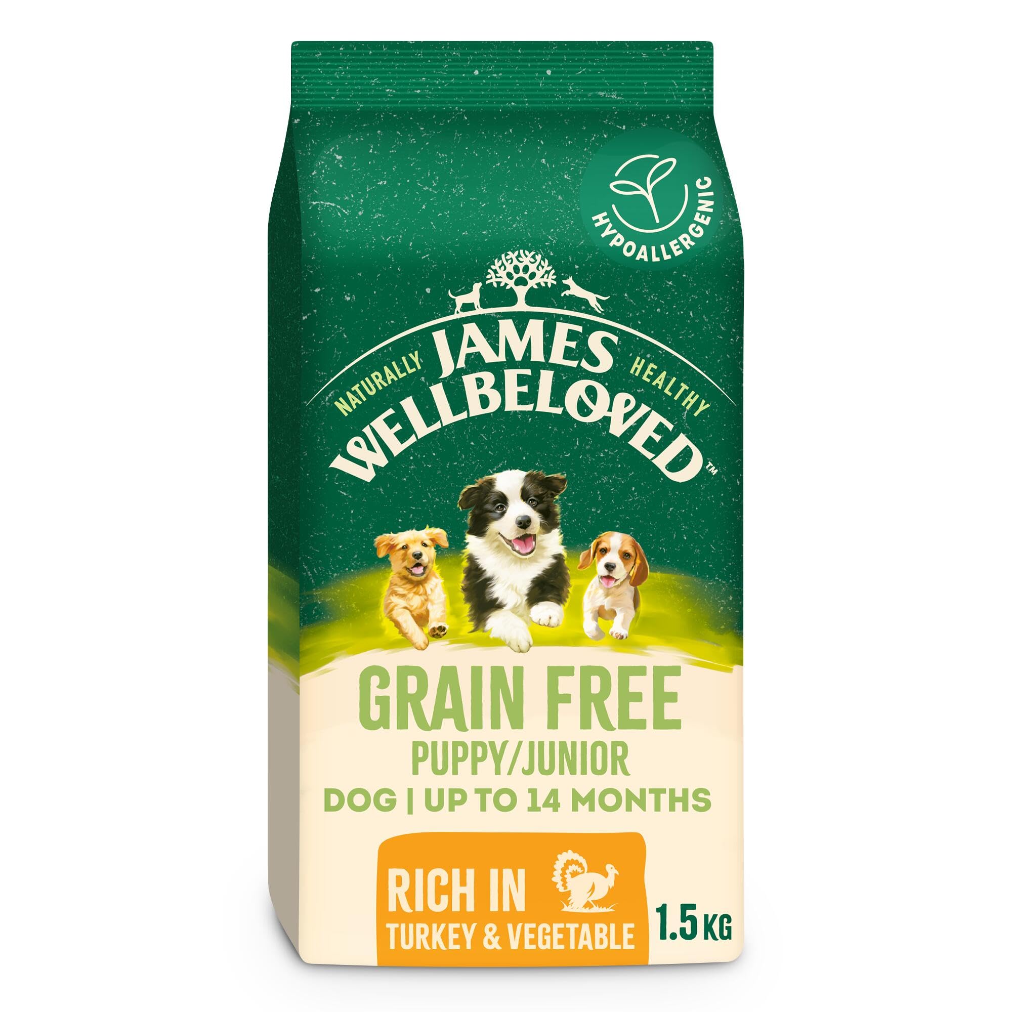 James Wellbeloved Grain Dry Dog Free Puppy / Junior Turkey & Veg 1.5Kg