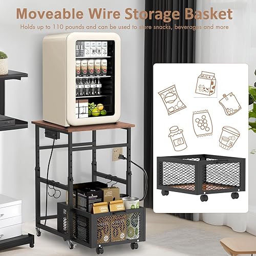 Miniatura 5 de Mini soporte para refrigerador con almacenamiento, altura ajustable para refrigerador pequeño con ruedas, estación de carga, mesa auxiliar