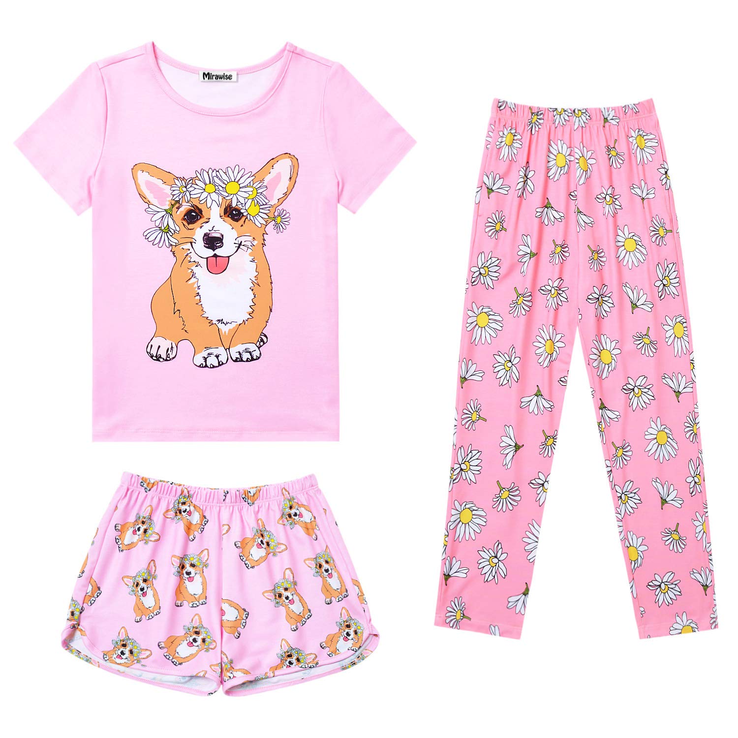 MirawiseGirls 3 Pc Pajamas Sleepwear Cotton Pjs Clothes Set 4-13 Years