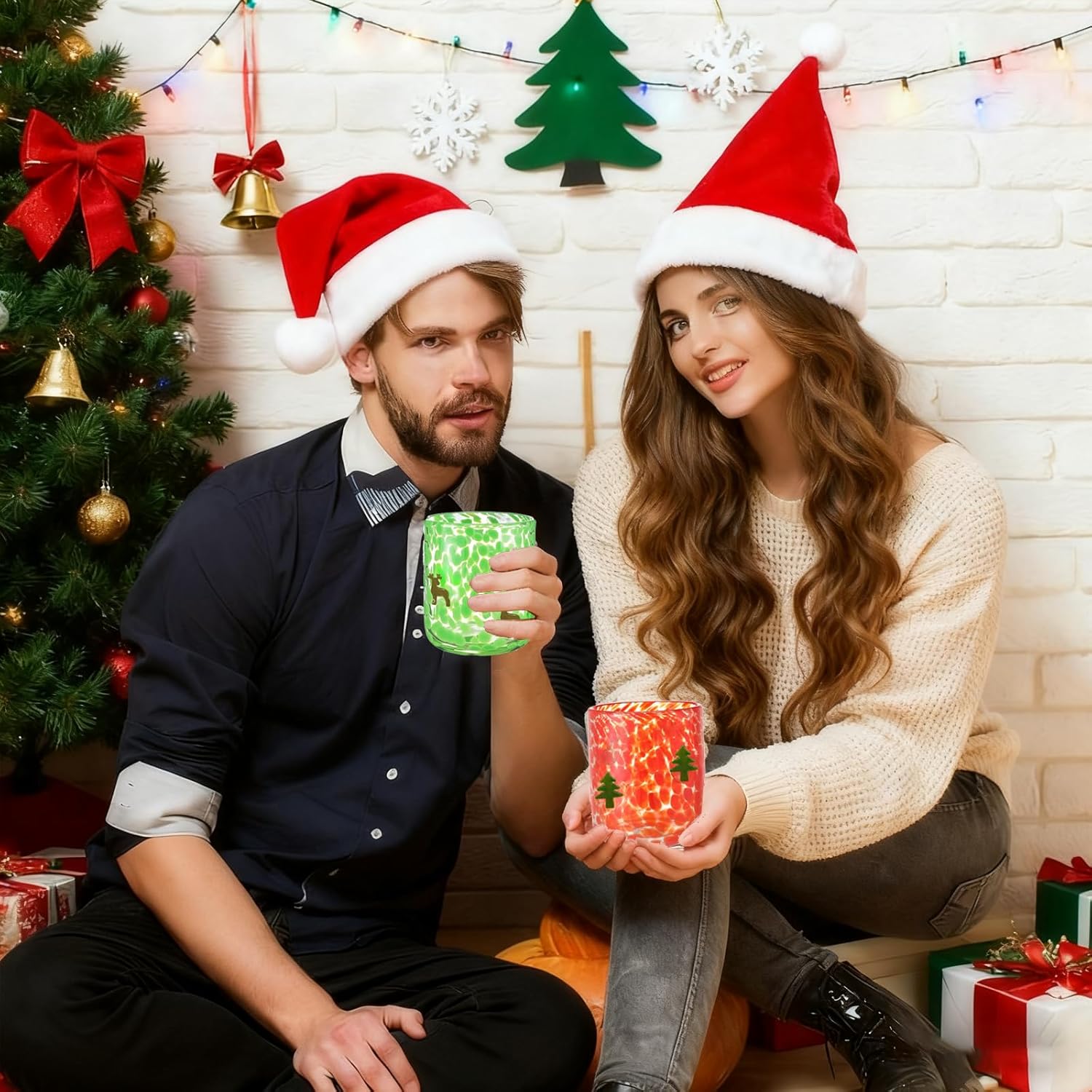 2 Pcs Christmas Icon Glass Cups-14oz Elk Christmas Tree Icon Juice Glasses,Stemless Drinking Coffee Cocktail Glassware Cup,Ideal for Gift Party Lovely Gifts Drinkware - Image 5