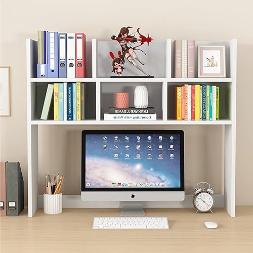 Miniatura 9 de Estantería pequeña de escritorio – 2 niveles de madera maciza, estantes de almacenamiento domésticos de gran capacidad, estantería simple para