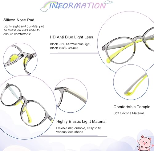 Miniatura 2 de 2 pares de lentes de bloqueo de luz azul para niños, protección UV400, antirayos azules, para computadora para niños y niñas de 3 a 12 años