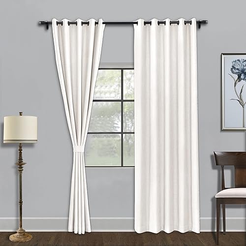 Miniatura 20 de Fcosie Cortinas opacas de 84 pulgadas de largo, cortinas texturizadas de lino con aislamiento térmico, panel de cortina con ojales en la parte Trigo