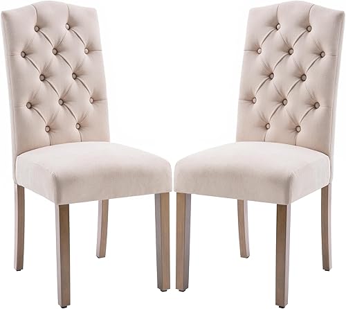 Miniatura 11 de Juego de sillas de comedor Parsons tapizadas copetudas, con acento de comedor de tela, elegante y moderno, para cocina, sala de estar, con botones y