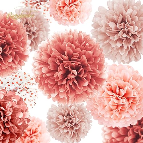 Miniatura 2 de NICROLANDEE Decoraciones de boda – 12 pompones de papel de seda de oro rosa para fiesta de compromiso, boda, cumpleaños, despedida de soltera, baby