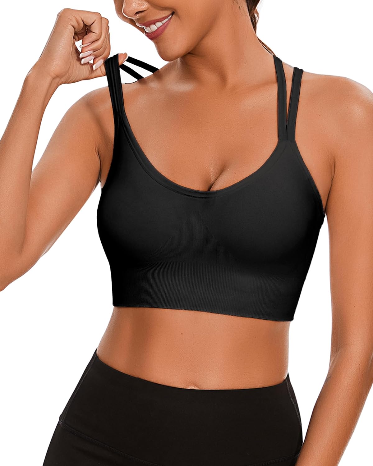 Sykooria Women's Sports Bra High Support Cross Back Yoga Bra Sexy Wireless Padded Bras Supportive Workout Tops with Padding