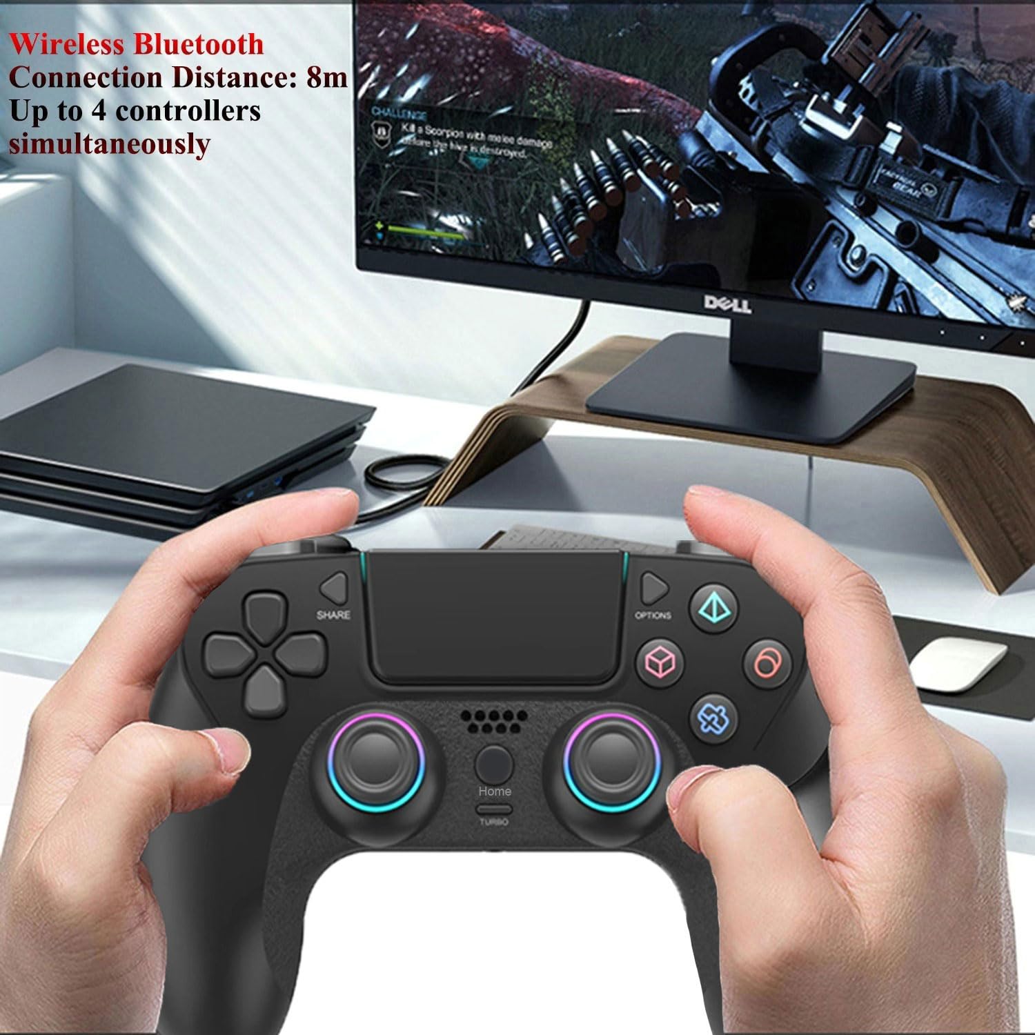 Mando de juego inalámbrico para PlayStation 4 Bluetooth de repuesto para PS4 Slim/Pro y Windows PC, recargable, portátil, doble vibración, joystick remoto con función turbo/mapeo