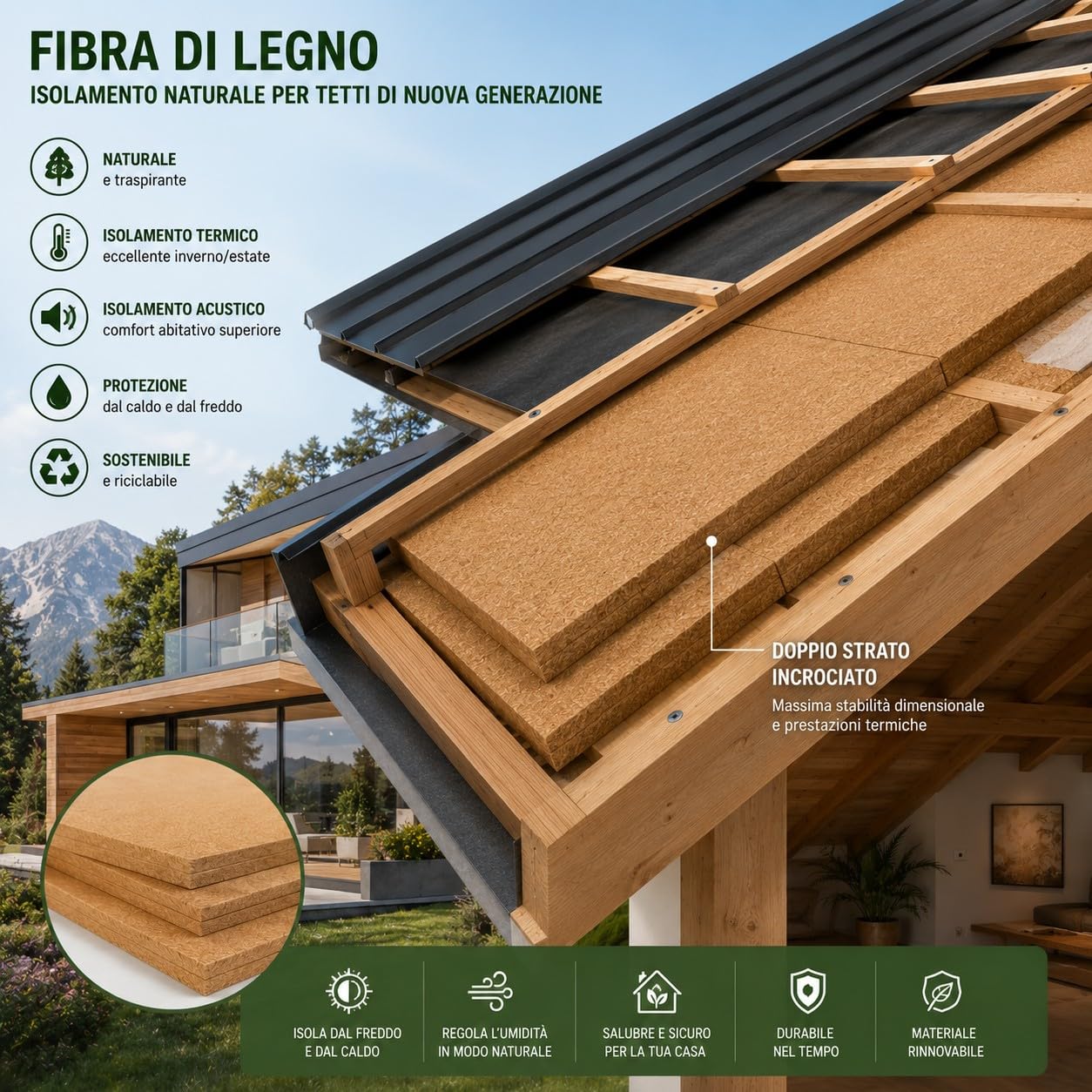 FUTURAZeta - Pannelli In Fibra Di Legno Naturali Isolamento termico ed acustico per interni ed esterni, 120x60 cm, Densità 150 Kg/m³, per Tetti Facciate Pareti Solai (Spess. 4 cm, 10)