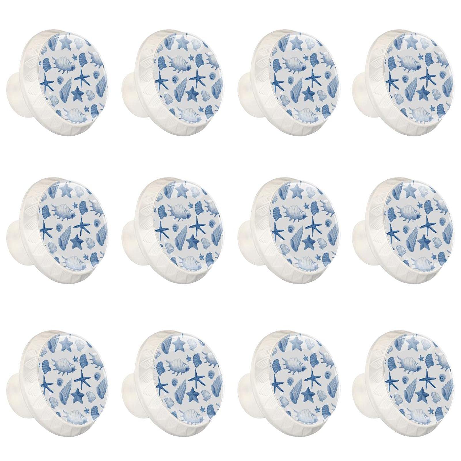 Boutons de cuisine bleus motif coquillage pour placard lot de 12