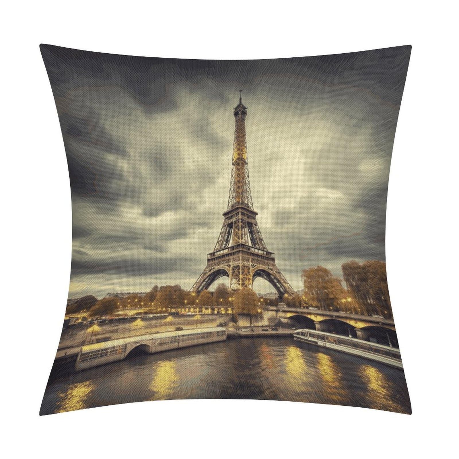 Fodpand Style Eiffel Tower Paris Pillow Covers 18X18 Inch, Pillow Cases Boho Farmhouse, Throw Pillow Covers For Couch Sofa Bed Spring Home Decor