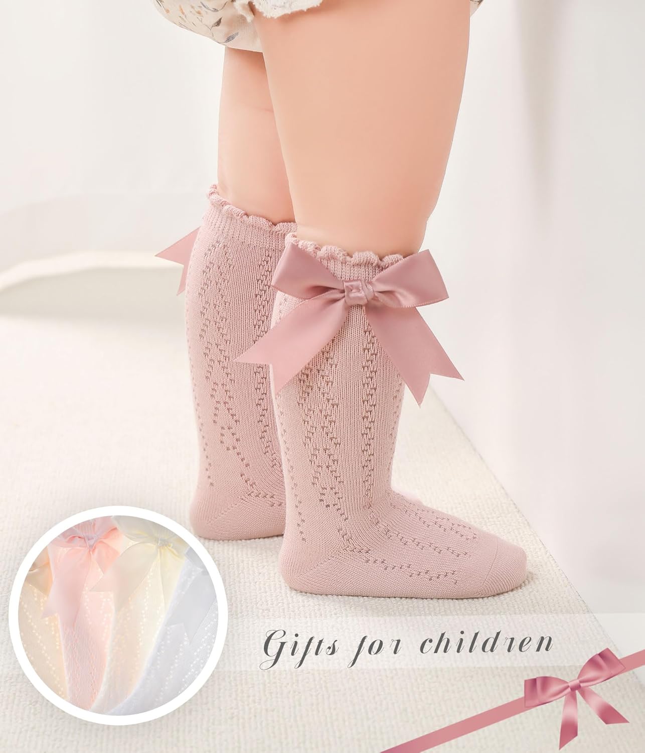 CHUNG Toddler Baby Girls Knee Hight Stocking Cotton Socks 0-7Years Solid Color Bowknot Thin Spring Summer - Image 4