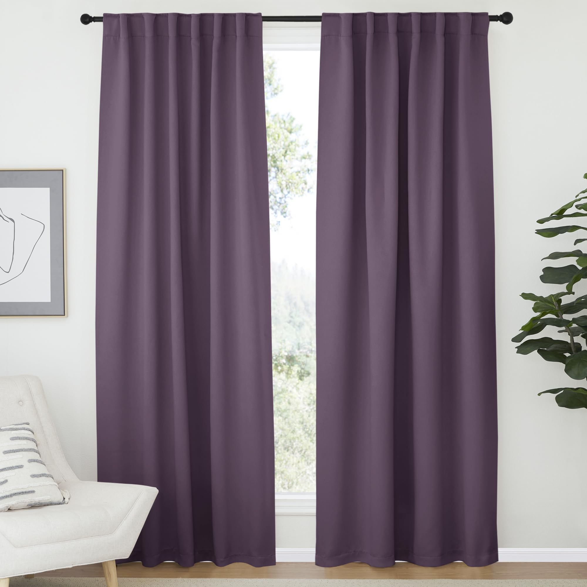 NICETOWN Blackout Curtain Panels Window Draperies - (Plum Color) 52x84 inch, 2 Pieces, Insulating Room Darkening Blackout Drapes for Bedroom