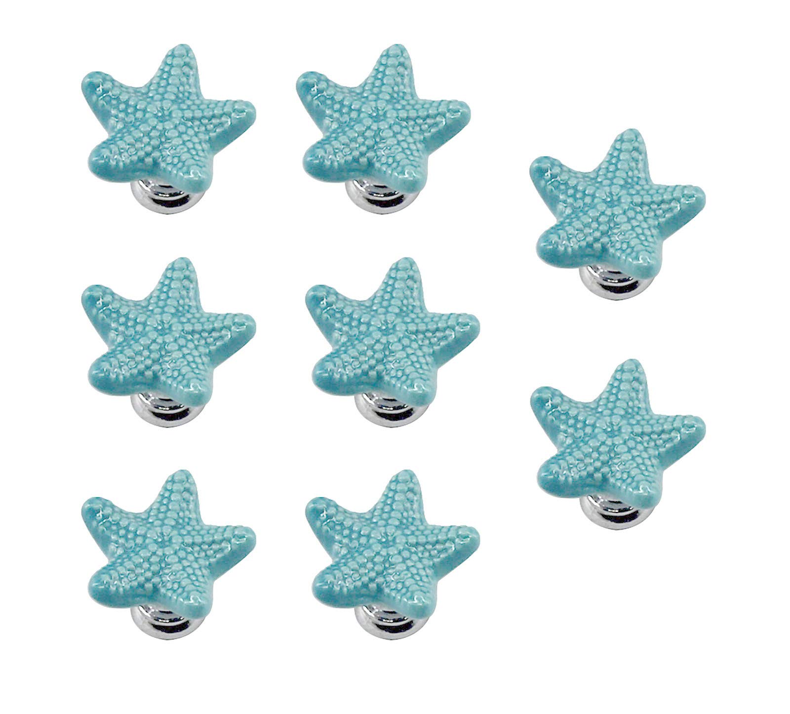 Confezione da 8 pomelli in ceramica a forma di stella marina blu con base in lega di zinco per armadietti, maniglie per armadietti