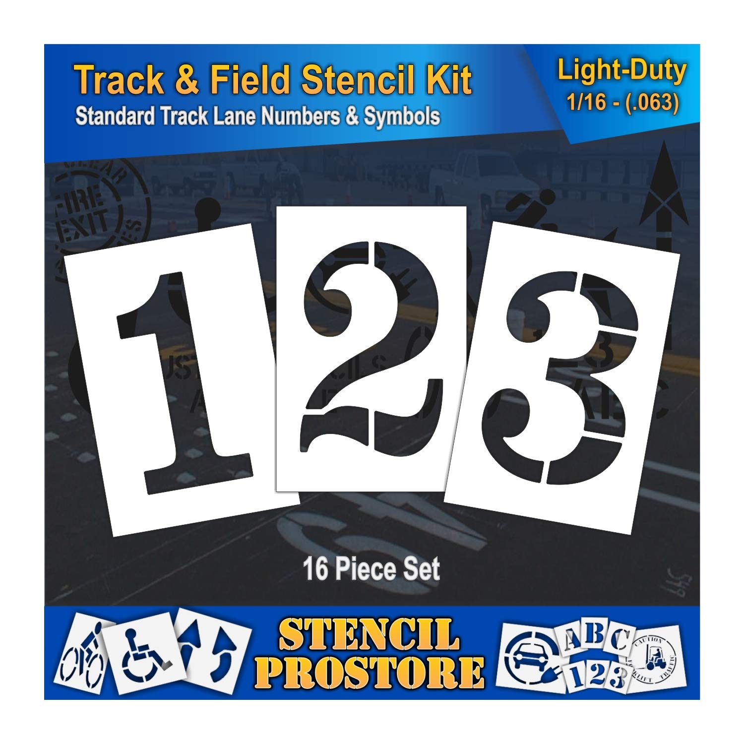 Athletic Marking Stencils - 36 inch - Track and Field Complete Stencil Set - (16 Piece) - 36" x 24" x 1/8" (128 mil) - Pro-Grade